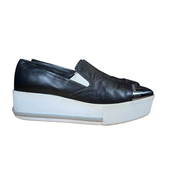 Miu Miu Black Platform Cap Toe Logo Slip on Sneaker Size 37.5 - Picture 1 of 11